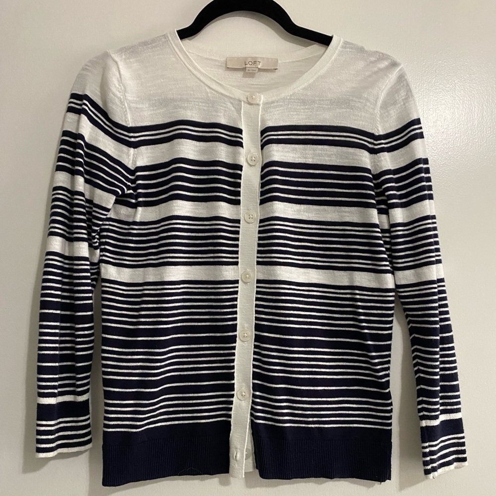 Loft Striped Cotton Cardigan